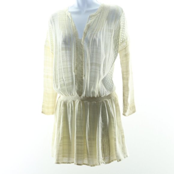 Free People NOMAD PEASANT Mini Dress Women Size S|P Ivory/Cream/Off White - Picture 1 of 10